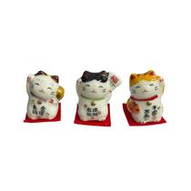 Mini Enfeite Gato da Sorte Porcelana 3,5cm com 3 Peças
