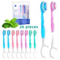 Mini escova de dentes descartável com pasta de dente, raspadores e fio dental de 26 quilates