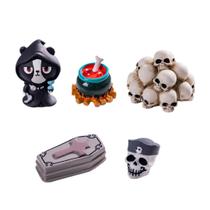 Mini escultura de resina para decoração de jardim de esqueletos de Halloween