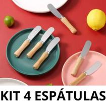 Mini Espátula Para Patê Manteiga Geleia Requeijão Cabo de Madeira Jogo Com 4 Unidades
