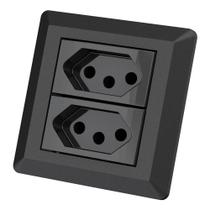 Mini Espelho C/ 2 Tomadas 10a Embutir Para Móveis - Preto