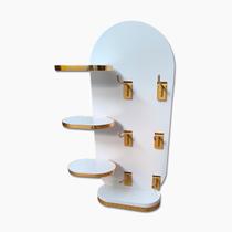 Mini Estante Vertical Branca Com Ganchos - Bordas Douradas