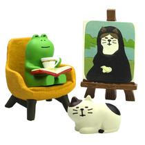Mini estatueta RAQWI Cute Frog and Cat para decoração de escritório