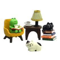 Mini estatueta RAQWI Cute Frog and Cat para decoração de escritório