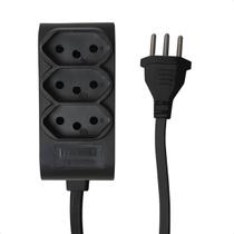 Mini Extensão Elétrica 3 Tomadas Novo Padrão 10A 15cm Taschibra Preto Bivolt