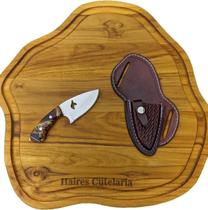 Mini Faca Campeira Inox + Bainha Couro Legítimo Artesanal Churrasco - Cutelaria Haires