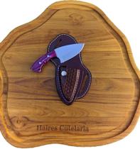 Mini Faca Campeira Inox + Bainha Couro Legítimo Artesanal Churrasco - Cutelaria Haires