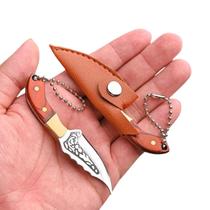 Mini Faca Chaveiro Cutelo Fulltang Bainha De Couro