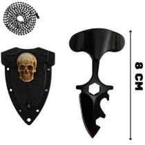 Mini Faca Push T Dagger Fulltang Caveira Bainha Com Corrente