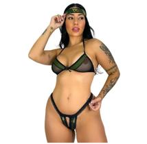 Mini Fantasia Militar Stripper com Abertura Íntima Marido Apressado