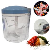 Mini Fatiador e Misturador Manual 1L Processador Multiuso Corta e Tritura Alimentos Verduras Legumes Frutas Alho Cebola