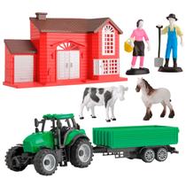 Mini Fazendinha Infantil Educativa Com Casinha Animais Realista Trator E Bonecos