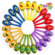 Mini Fiesta Maracas JOYIN de madeira, 24 peças, 6 designs para crianças Mini Fiesta Maracas JOYIN de madeira, 24 peças, 6 designs para crianças