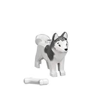 Mini Figura de Animal Husky do Ártico para Cães de Trenó com Ossinho (Aprox. Tamanho 2,54cm)