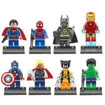 Mini Figuras de Blocos de Construção - 8 Peças (Batman, Hulk, Superman)