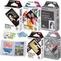 Mini filme instantâneo Fujifilm instax (50 exposições: 10 de cada), moldura preta, arte em spray, monocromática, folha de contato, pacote variado em cinza pedra + pacote de acessórios BluebirdSales + álbum de fotos