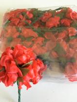 Mini flor artificial rosa em tecido vermelho S97112B E10