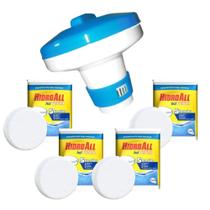 Mini Flutuador Clorador Piscinas + Quatro Pastilhas de Cloro 200g 5 em 1 Kit