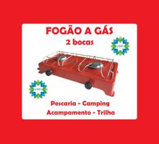 Mini Fogão 2 Bocas Portátil a Gás - VERMELHO - Camping, Pescaria, Trilha, Acampamento