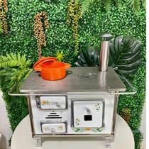 Mini Fogão A Lenha Decorativo Sinhazinha Branco Floreado - Petrycoski