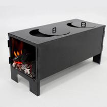 Mini Fogão a Lenha Portátil Camping Aço Carbono Multiuso 2 Bocas
