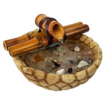 Mini Fonte Agua Cascata Feng Shui Mesa Bambu Decorativa 19cm Decoração