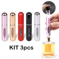 Mini frasco porta perfume kit 3pcs recarregável bolsa viagem