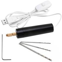 Mini Furadeira USB Bateria Mandril Aperto Rápido com 3 Broca