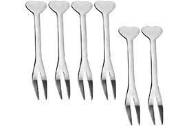 Mini Garfo Garfinhos para Petiscos Aço Inox Coração 06 Peças