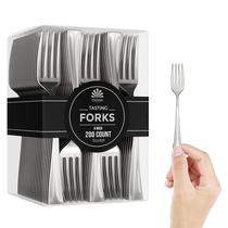 Mini garfos de sobremesa prateados descartáveis de 10 cm - pacote com 200