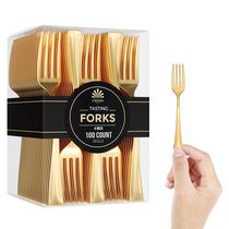 Mini garfos dourados descartáveis para sobremesas de 10 cm - pacote com 100
