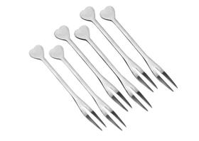 Mini Garfos Para Petiscos Em Aço Inox Coração Com 06 Peças