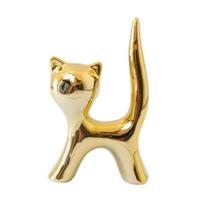 Mini Gato de Porcelana Cerâmica Espelhado Enfeite Decoração - 1 Unidade - Dourado