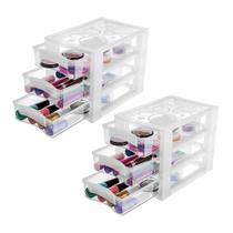 Mini Gaveteiro Médio Organizar 3 Gavetas Cristal Kit 2