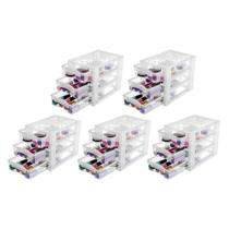 Mini Gaveteiro Médio Organizar 3 Gavetas Cristal Kit 5