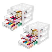 Mini Gaveteiro Pequeno Organizar 3 Gavetas Cristal Kit 2