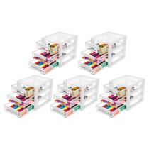 Mini Gaveteiro Pequeno Organizar 3 Gavetas Cristal Kit 5