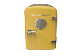 Mini geladeira Frigidaire 4L de 6 latas amarela portátil de 0,3 pés³