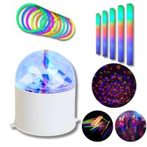 Mini Globo de Luz RGB +10 Bastões de Led +10 Pulseiras Neon