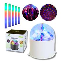 Mini Globo Jogo De Luz Led RGB USB + 10 Bastões de Led Festa