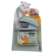 Mini Grampeador Escritório 24/6 Com Grampos LE-1838 It-Blue