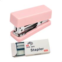 Mini Grampeador Portátil Cores Pastel + 320 Grampos 24/6 - Mini Grampeador Portátil Cores Pastel + 320 Grampos 24/6 -