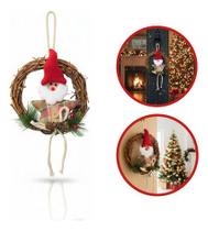 Mini Guirlanda 15x15cm Papai Noel Porta Galhos Natal Xadrez Papai Noel