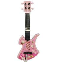 Mini Guitarra de brinquedo rosa e zul rock bass com paleta