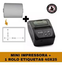 Mini Impressora Bluetooth + 1 Rolo Etiqueta Adesiva 40x25