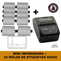 Mini Impressora Bluetooth + 10 Rolos Etiqueta Adesiva 40x25