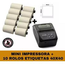Mini Impressora Bluetooth + 10 Rolos Etiqueta Adesiva 40x40 - TITANNET