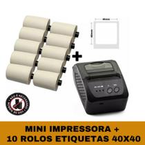 Mini Impressora Bluetooth + 10 Rolos Etiqueta Adesiva 40x40 - TITANNET