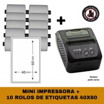 Mini Impressora Bluetooth + 10 Rolos Etiqueta Adesiva 40x60 Mini Impressora Bluetooth + 10 Rolos Etiqueta Adesiva 40x60