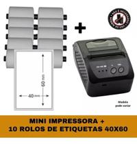 Mini Impressora Bluetooth + 10 Rolos Etiqueta Adesiva 40x60